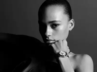 Model wearing Breitling limited-edition Chronomat 36 Victoria Beckham
