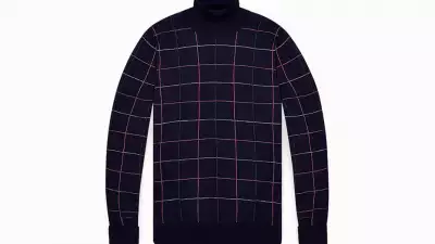MIDNIGHT BLUE CHECK MERINO ROLL NECK, £325, DUNHILL