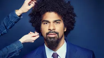David Haye models blue Timothy Everest suit