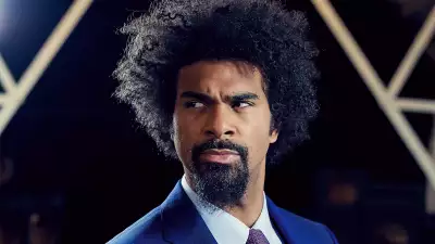 David Haye models blue Timothy Everest suit