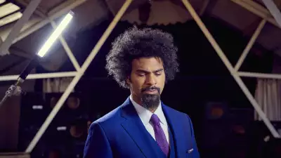 David Haye models blue Timothy Everest suit