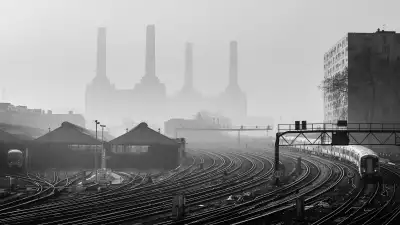 Battersea Power Station and Tracks on  a Misty Morning