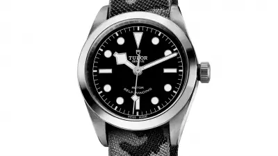 Tudor Black Bay 41 on a camo strap, &pound;1,790