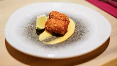 Sweet potato croquette with rocoto sauce and lime