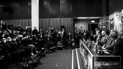 Tyson Fury talks to the press at Wembley Stadium