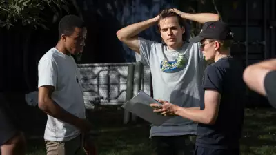 George Jaques with Keenan Munn-Francis and Jamie Flatters on the set of Black Dog