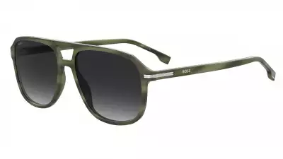 BOSS 1751/S: Squared sunglasses in Acetate Renew with double bridge. Available in black, gray, havana, green horn.
