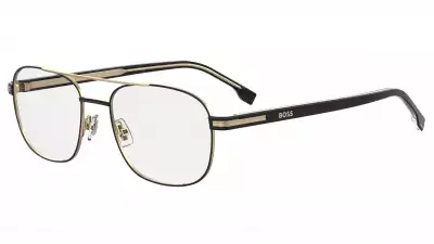 BOSS 1756: Squared optical frame in stainless steel and Acetate Renew. Available in matte black/gold, matte black/ruthenium, gold/havana.