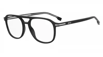 BOSS 1755: Squared optical frame in acetate with double bridge. Available in black, black/gray, havana, green horn.