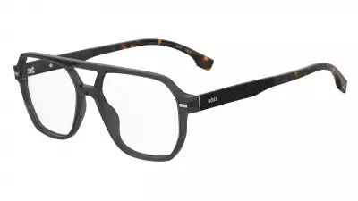BOSS 1843: Squared optical frames in carbon fiber and Acetate Renew. Available in gray/havana, blue, and black