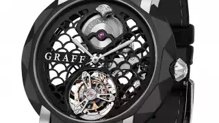 Graff's MasterGraff Ultra Flat Icon Skeleton Tourbillon   This beauty is enclosed by sapphire crystal, and the 43mm case is beautifully transparent, letting you see into the inner workings of the timepiece.