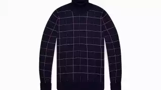 MIDNIGHT BLUE CHECK MERINO ROLL NECK, £325, DUNHILL