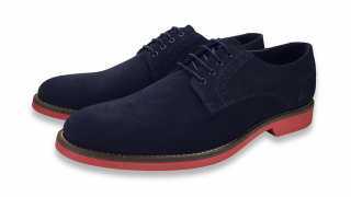 NAVY BLUE SUEDE LACE UP DERBY SHOES WITH RED SOLES, £39, COOGAN LONDON