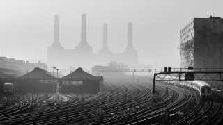 Battersea Power Station and Tracks on  a Misty Morning