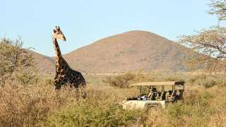 Exploring Tswalu game reserve in a private SUV vehicle