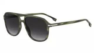 BOSS 1751/S: Squared sunglasses in Acetate Renew with double bridge. Available in black, gray, havana, green horn.