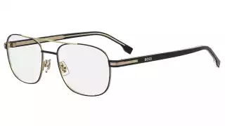 BOSS 1756: Squared optical frame in stainless steel and Acetate Renew. Available in matte black/gold, matte black/ruthenium, gold/havana.