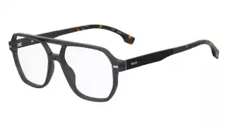 BOSS 1843: Squared optical frames in carbon fiber and Acetate Renew. Available in gray/havana, blue, and black
