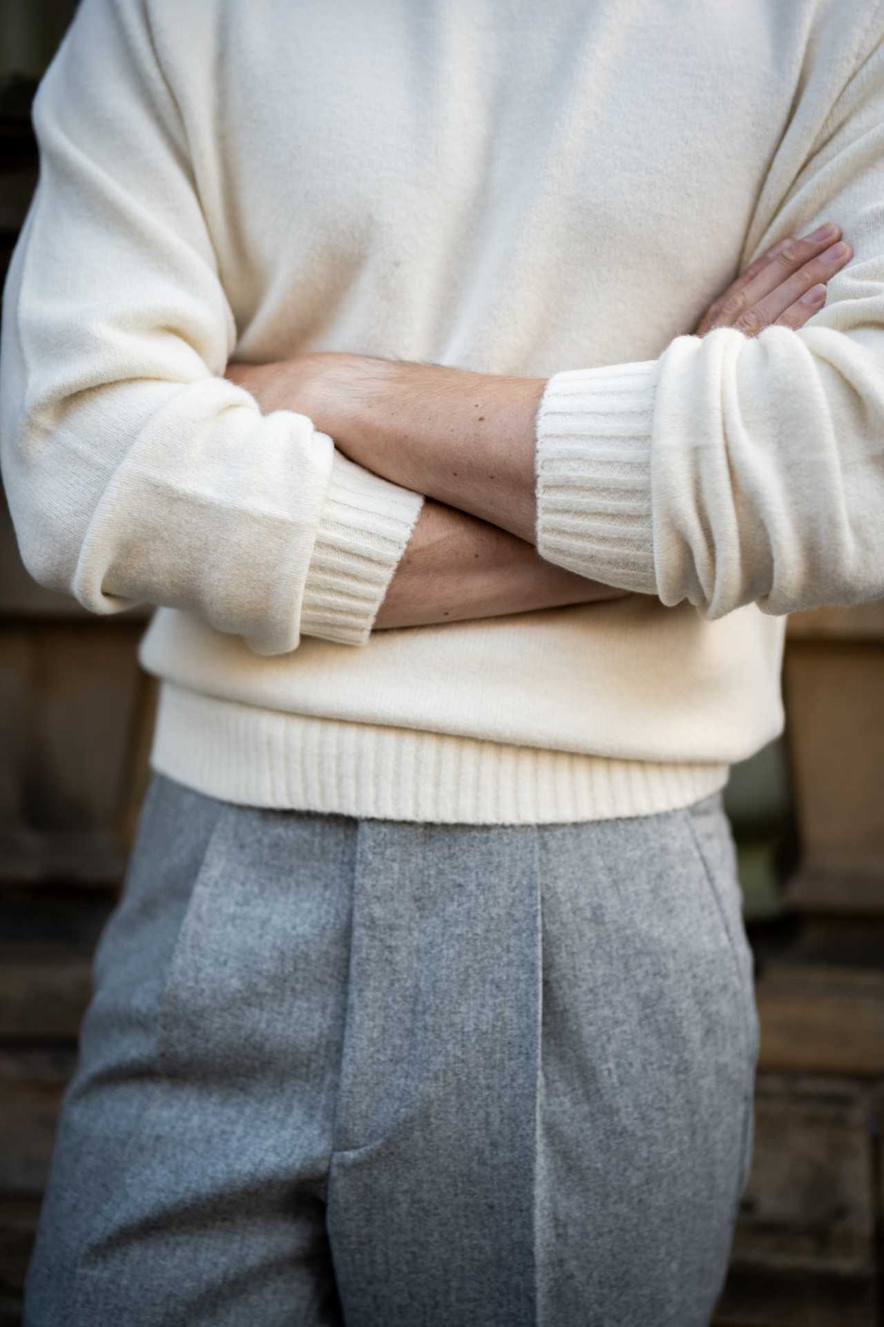 Model wearing Kit Blake trousers