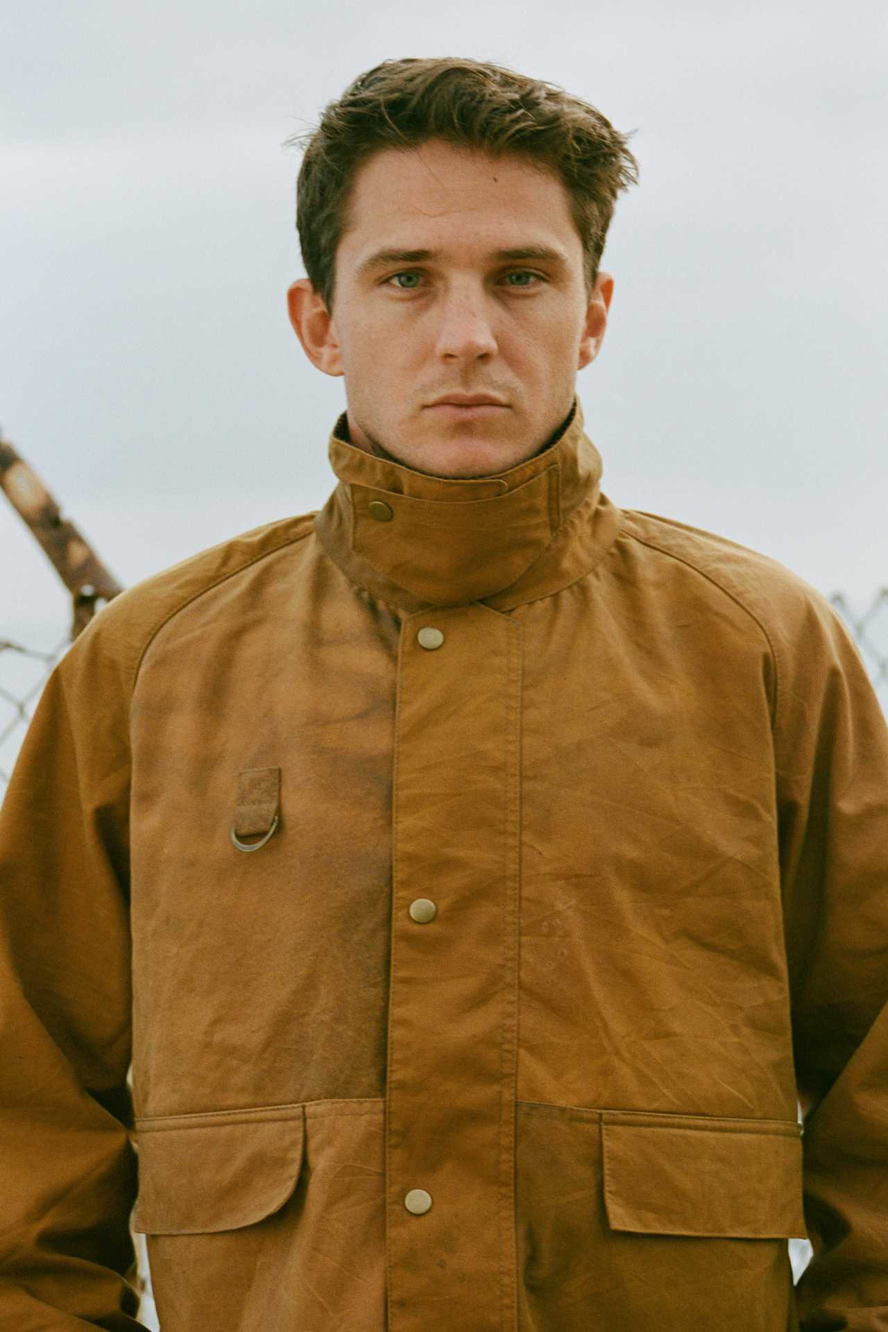 Model wearing Patina wax jacket