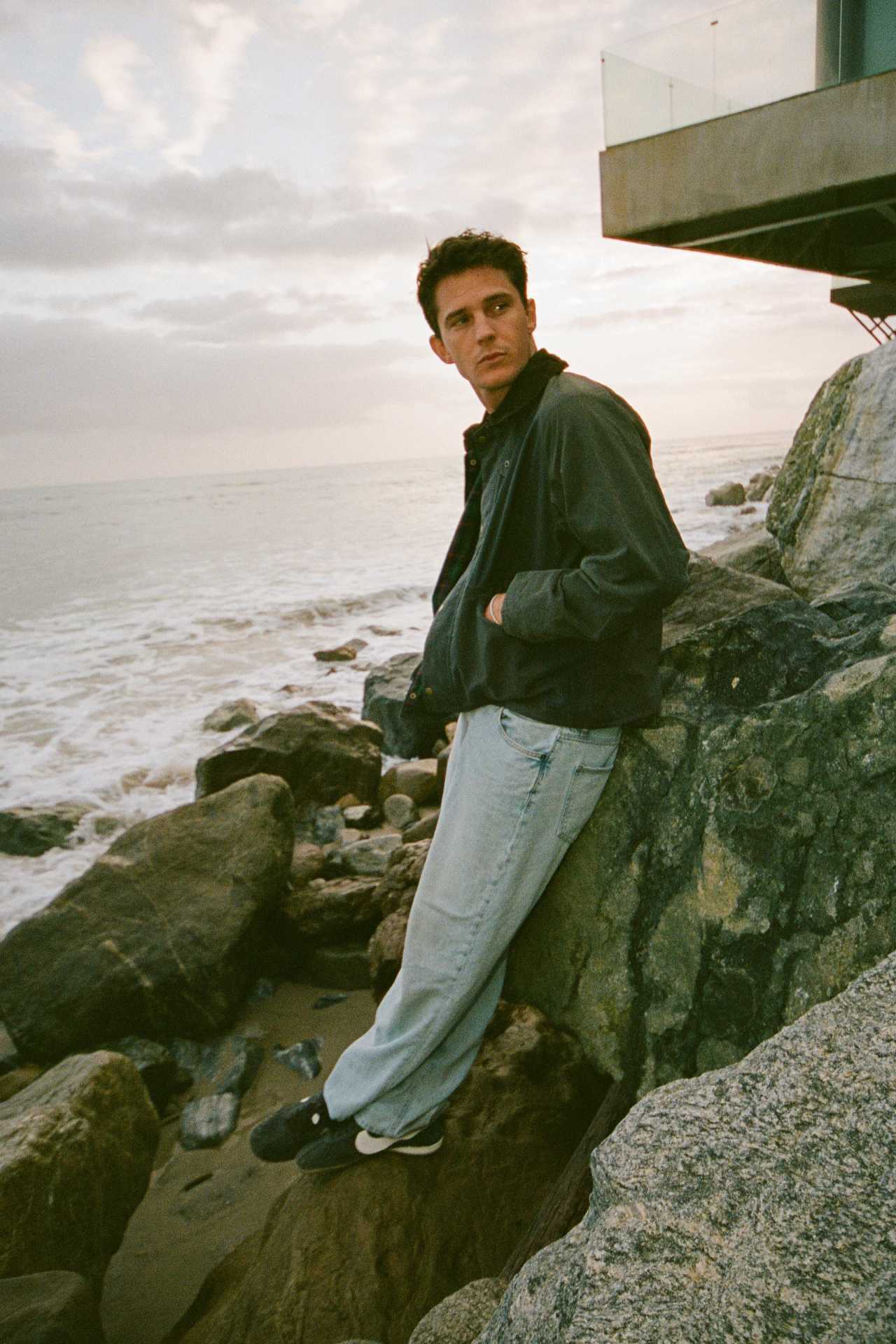 Model wearing Patina wax jacket