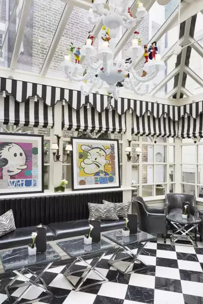 The Milestone Hotel conservatory complete with art deco touches