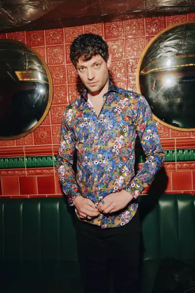 Model wearing Blake Mill shirt