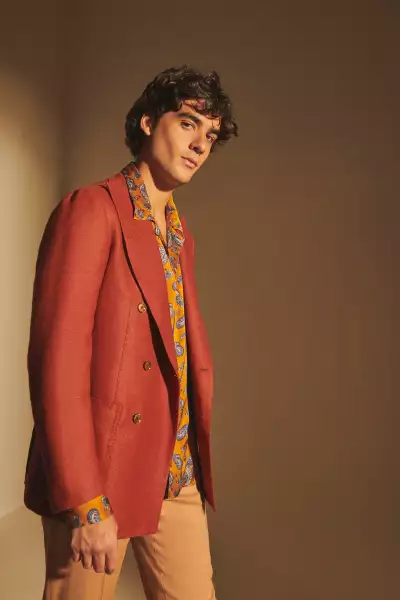 Stile Latino suit worn by model