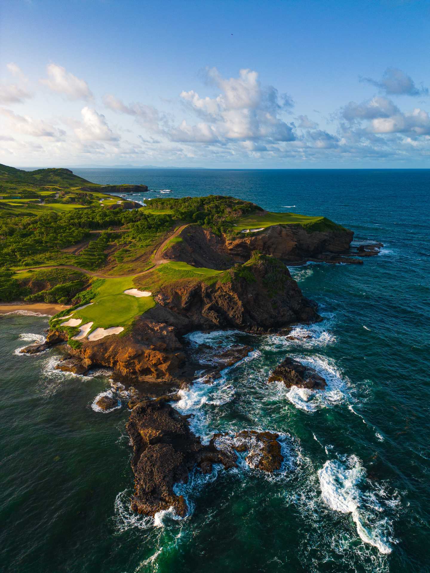 Hole 16 & 17 from the air at Point Hardy Golf Club, Cabot Saint Lucia