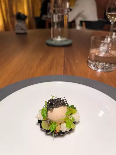 Devonshire smoked eel, Oscietra caviar, and aerated white chocolate