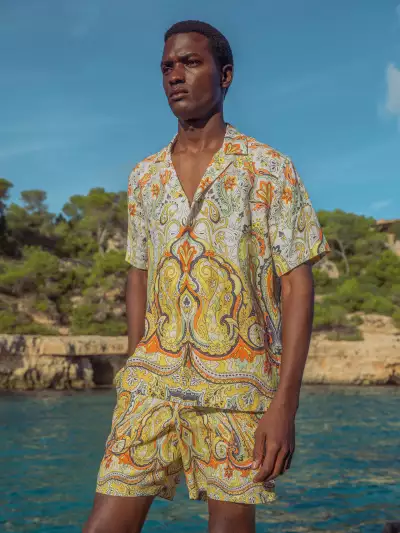 Model wearing Orlebar Brown shirt
