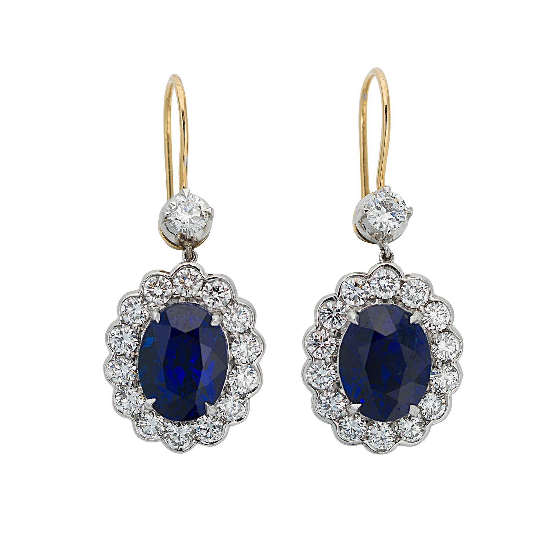 Lot 197: a pair of sapphire and diamond cluster ear pendants, estimate £8,000-£10,000.