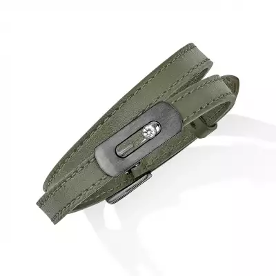 Bracelet My Move Cuir Vert Olive & Titane Graphite