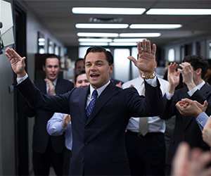 Leonardo DiCaprio as Jordan Belfort in The Wolf of Wall Street
