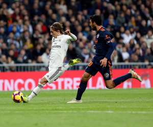 Luka Modric (Real Madrid) seen in action during the La Liga match between Real Madrid and Valencia CF  at the Estadio Santiago Bernabeu in Madrid.