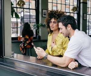 Woman and man at a restaurant