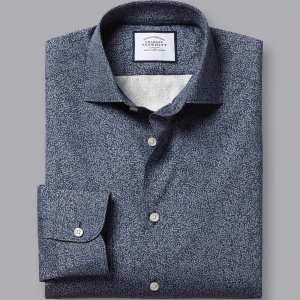 Made with Liberty Fabric Leaf Print Semi-Cutaway Collar Shirt in Indigo Blue