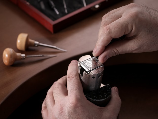 Hand engraving at Jaeger-LeCoultre's watch factory Hand engraving at Jaeger-LeCoultre's watch factory