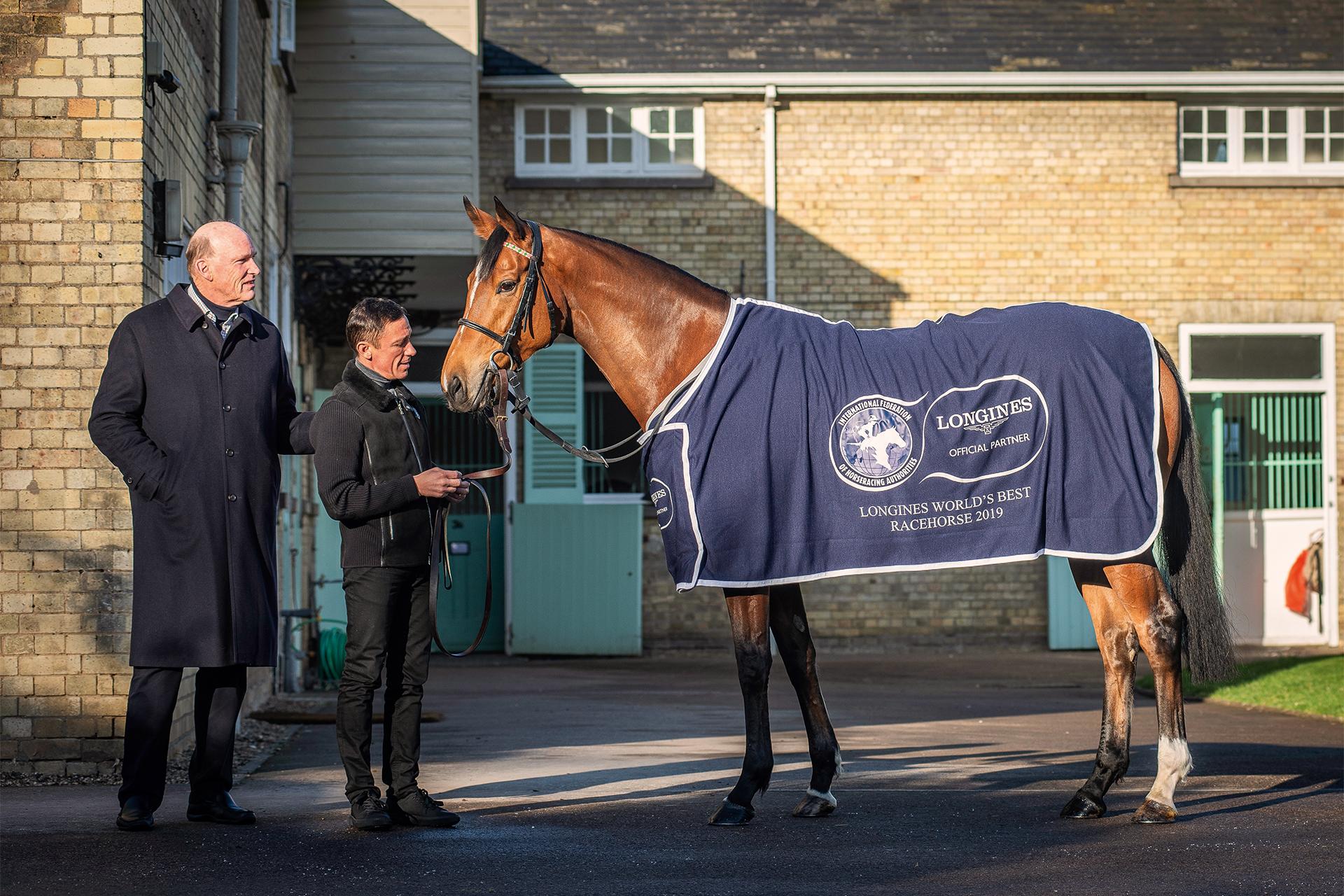 Enable, Frankie Dettori, and John Gosden at Clarehaven Stables, Newmarket Enable, Frankie Dettori, and John Gosden at Clarehaven Stables, Newmarket
