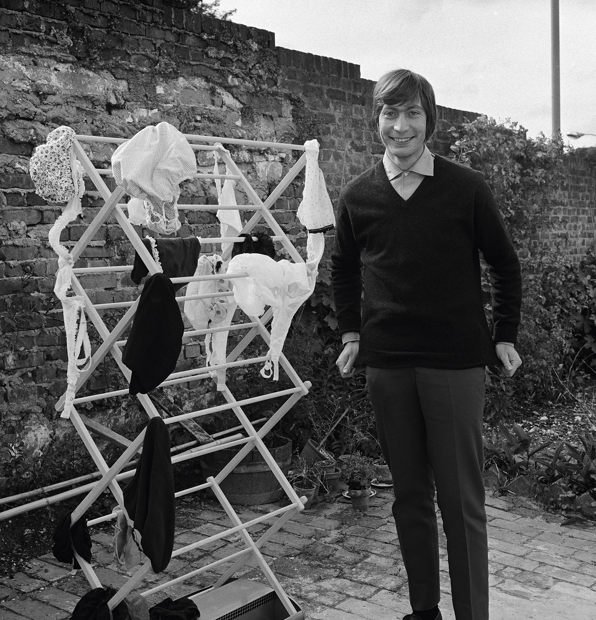 Charlie Watts with the washing in Lewes, Sussex Charlie Watts with the washing in Lewes, Sussex