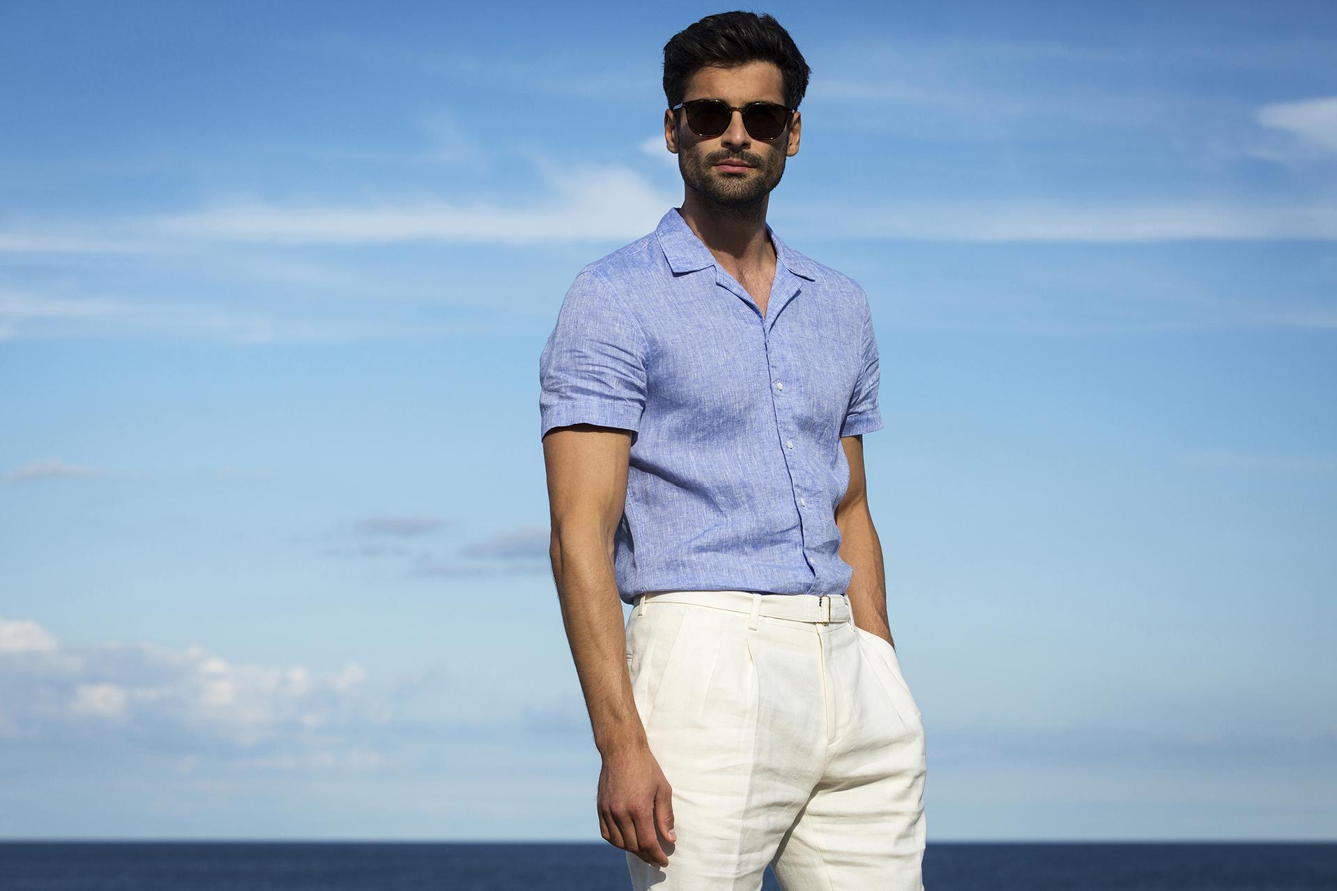 Stenstroms slimline linen resort collar short-sleeve shirt at £129 Stenstroms slimline linen resort collar short-sleeve shirt at £129