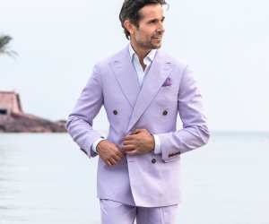 Model wears McCann Bespoke linen suit