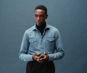 Model wearing Stenströms denim shirt