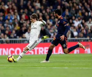 Luka Modric (Real Madrid) seen in action during the La Liga match between Real Madrid and Valencia CF  at the Estadio Santiago Bernabeu in Madrid.