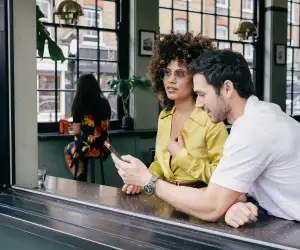Woman and man at a restaurant