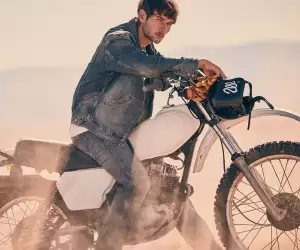 Models wears Wrangler double denim